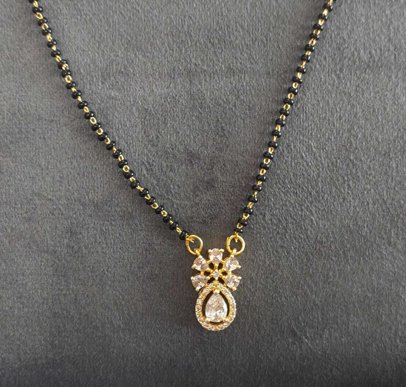 Gold Plated Flower Solitaire Pendant Mangalsutra Chain