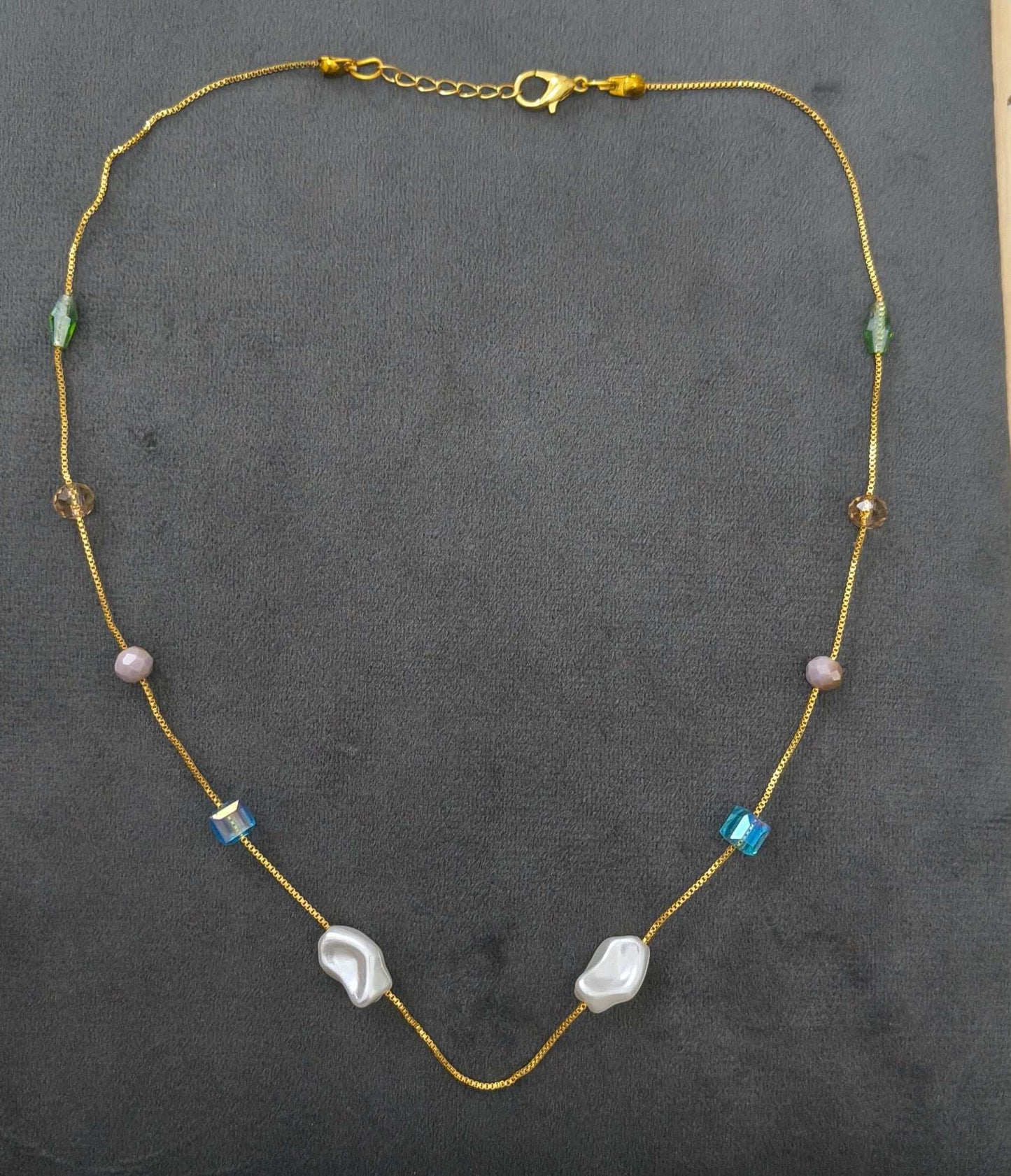 Gold Plated Freshwater Pearl Shape Crystal & Beads Necklace