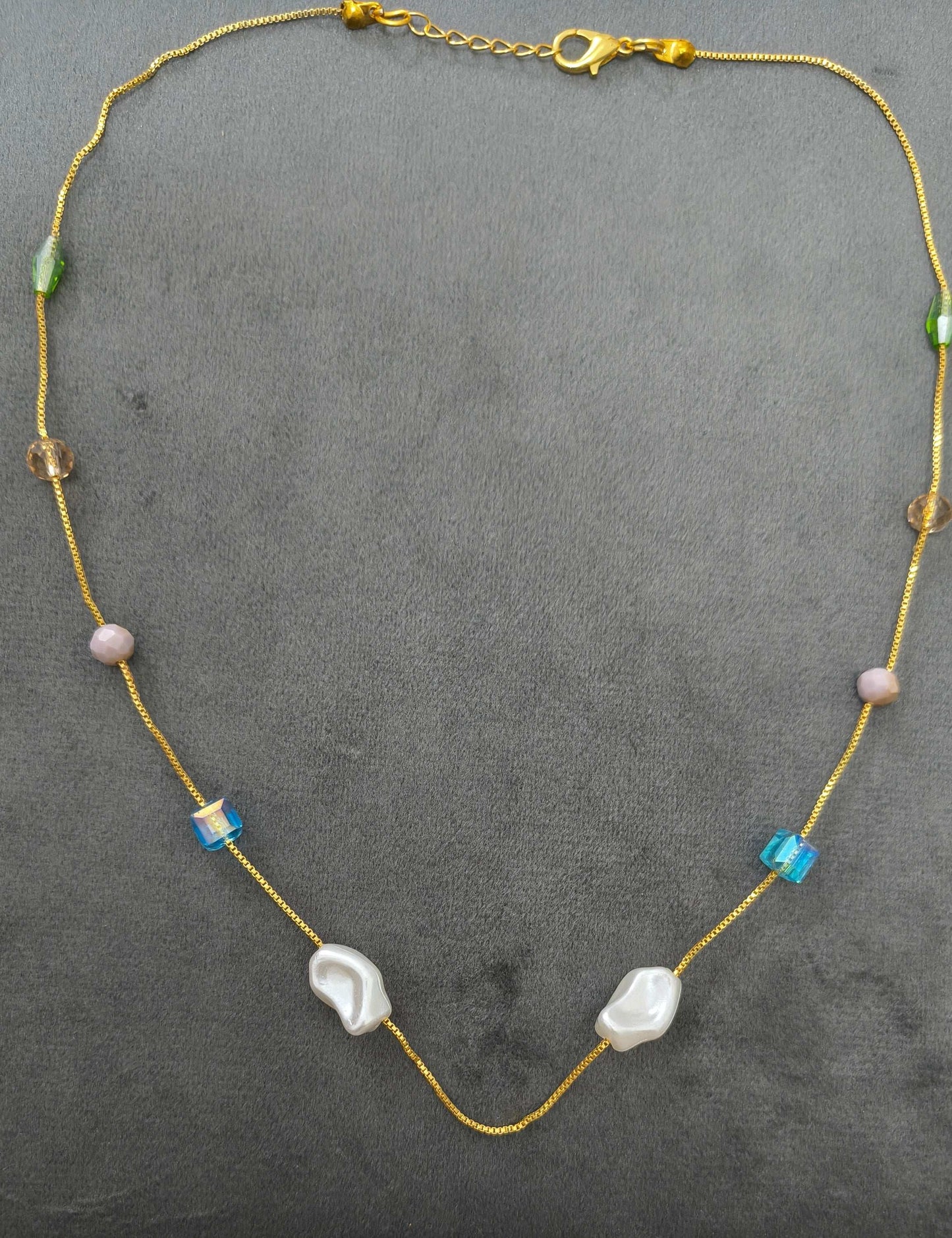 Gold Plated Freshwater Pearl Shape Crystal & Beads Necklace
