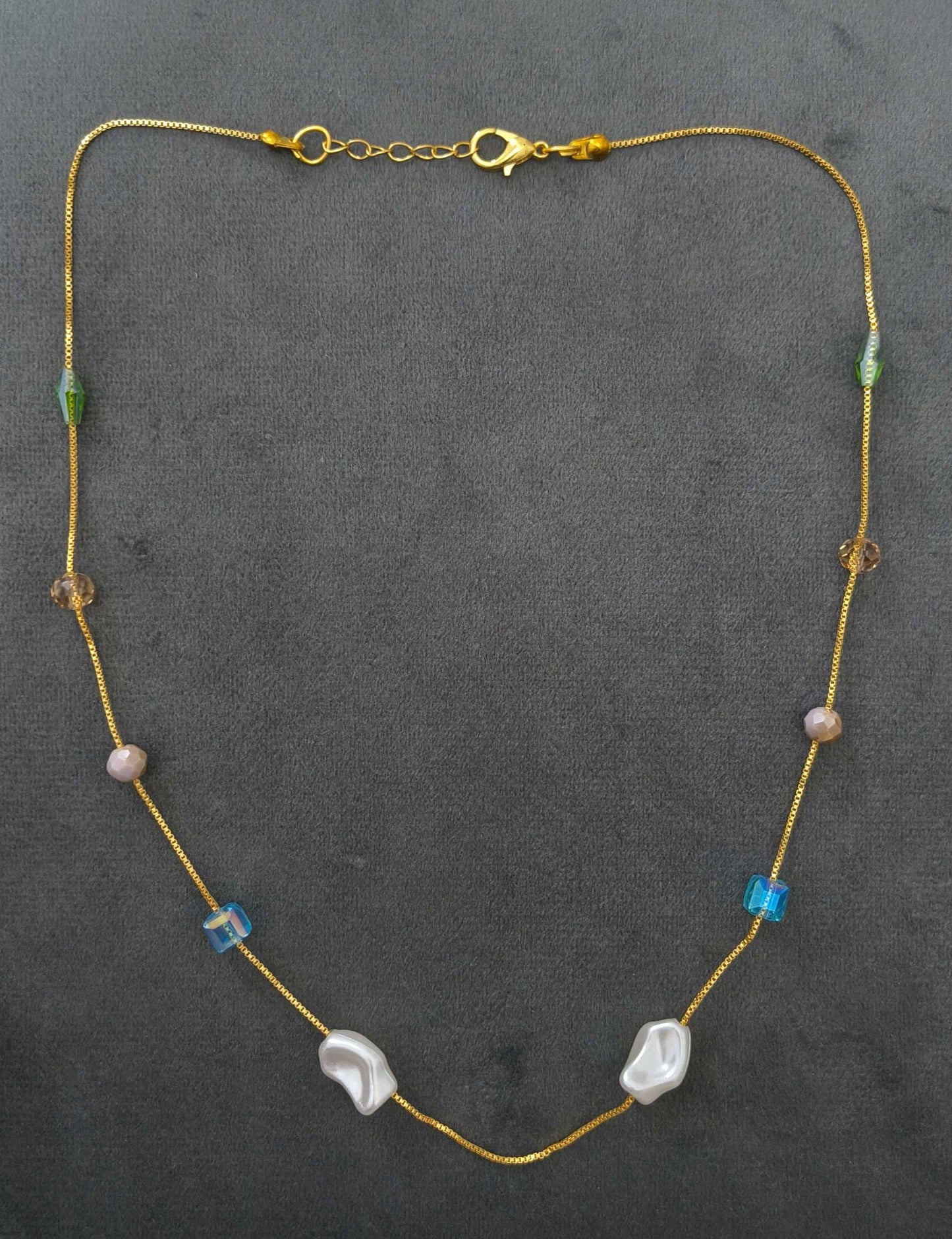 Gold Plated Freshwater Pearl Shape Crystal & Beads Necklace