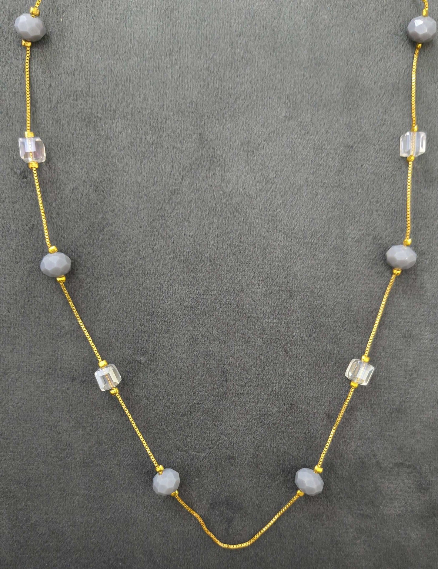 Gold Plated Grey White Crystal & Beads Necklace
