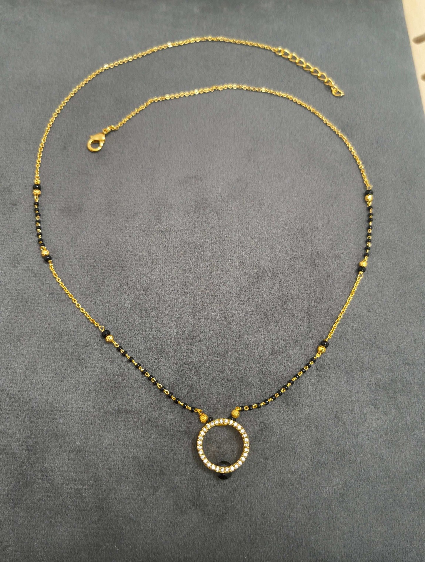 Gold Plated Hollow Circle Black Bead Pendant Style Mangalsutra Chain