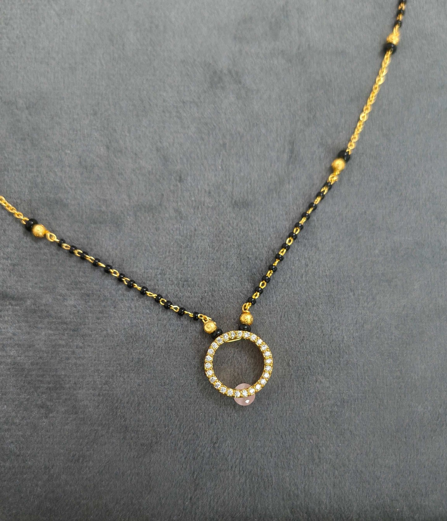 Gold Plated Hollow Circle Pink Bead Pendant Style Mangalsutra Chain