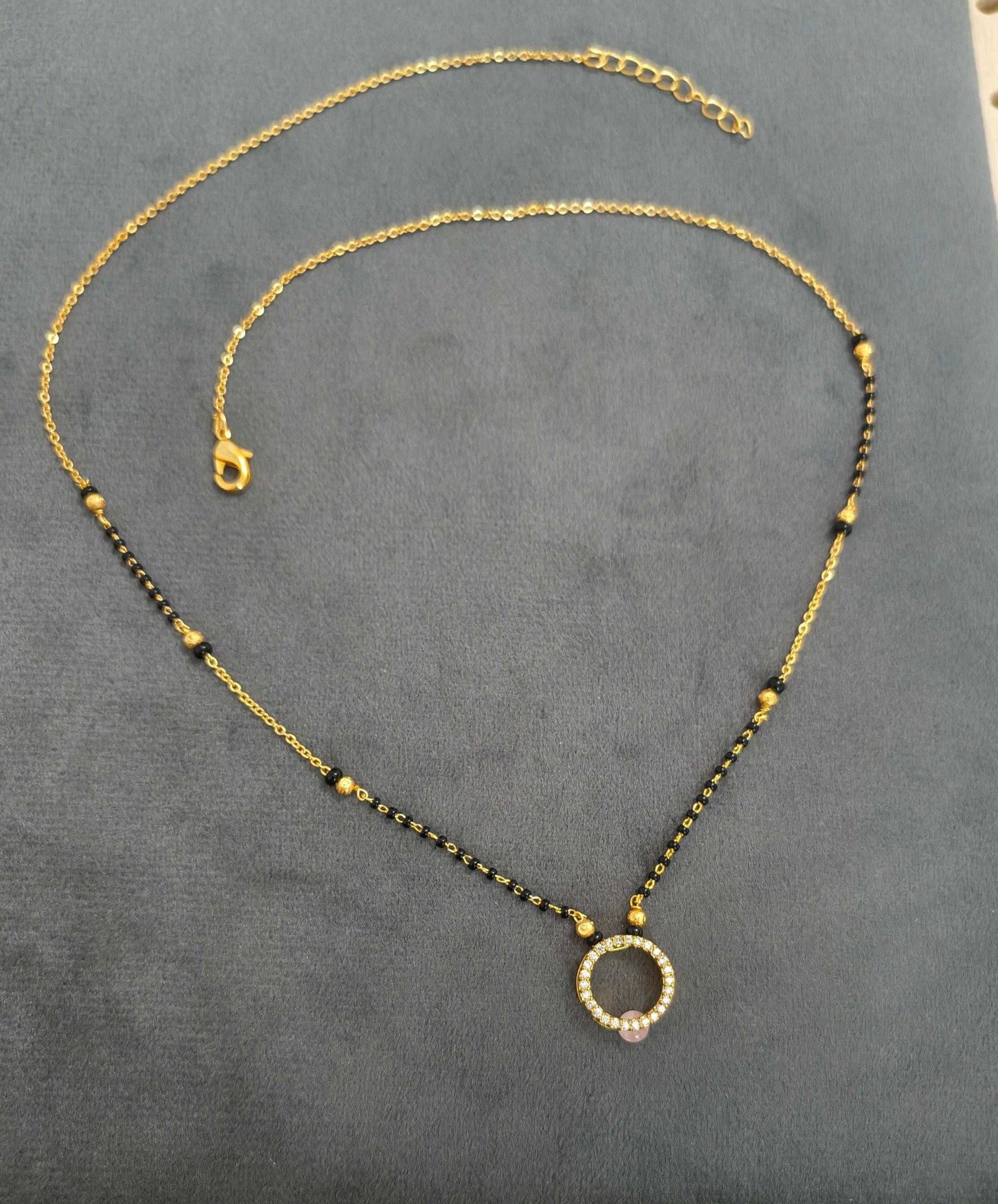 Gold Plated Hollow Circle Pink Bead Pendant Style Mangalsutra Chain