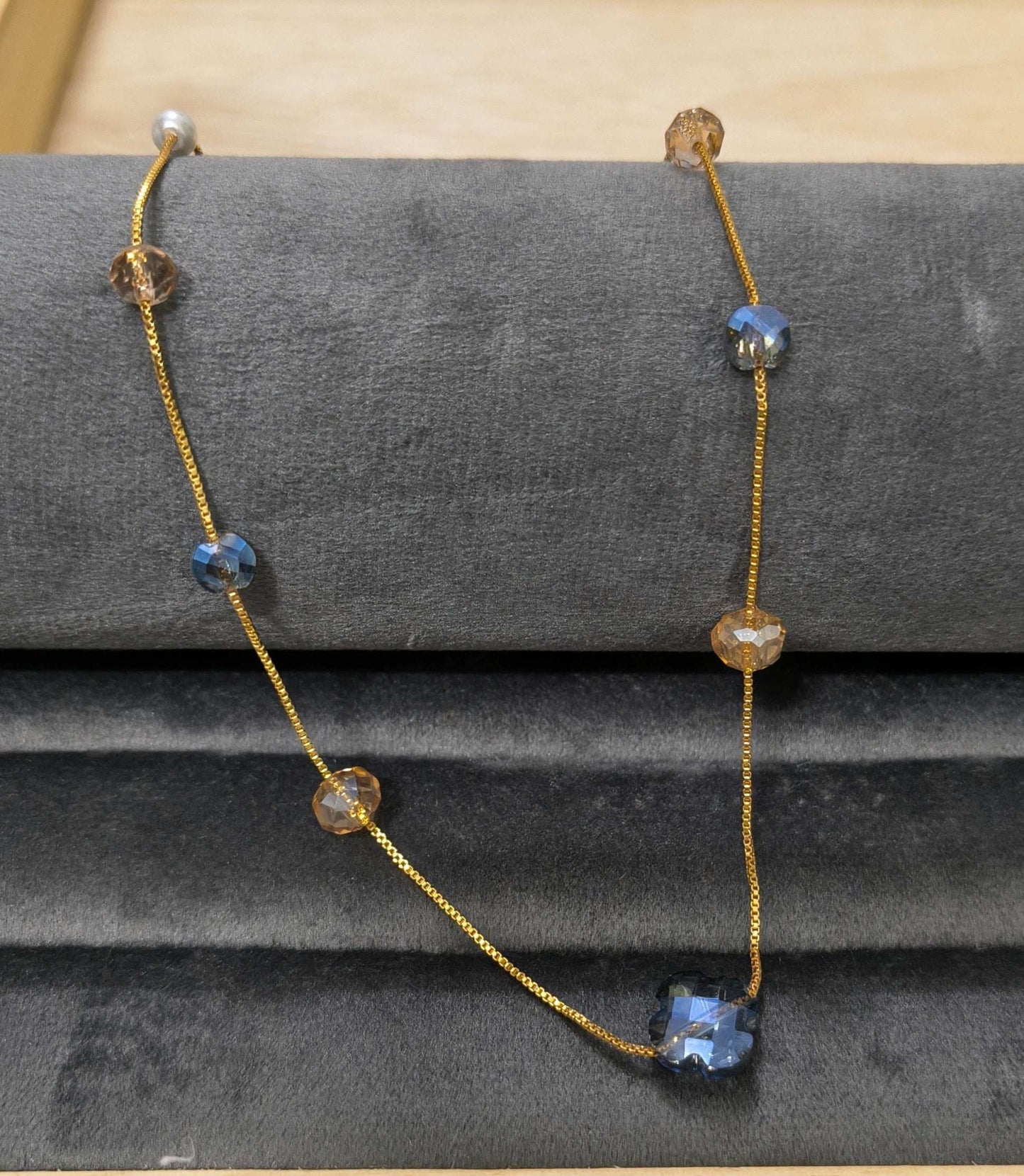 Gold Plated Multicolor Floral & Round Crystal Beads Necklace