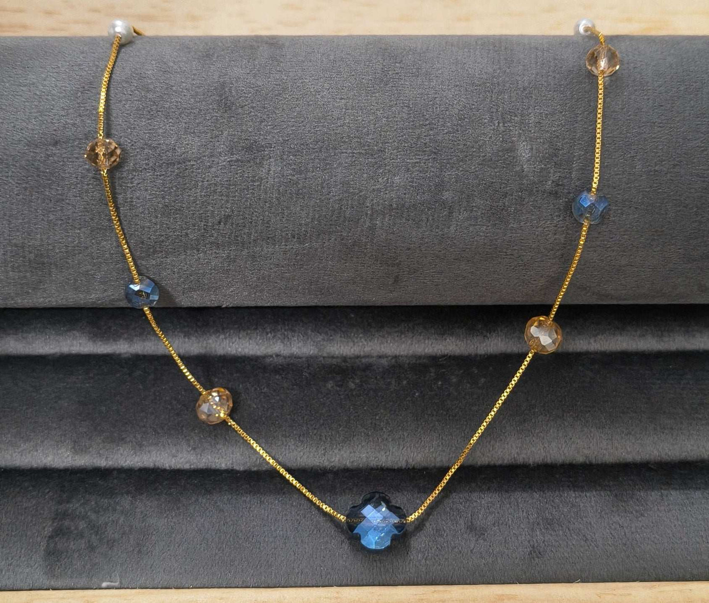 Gold Plated Multicolor Floral & Round Crystal Beads Necklace