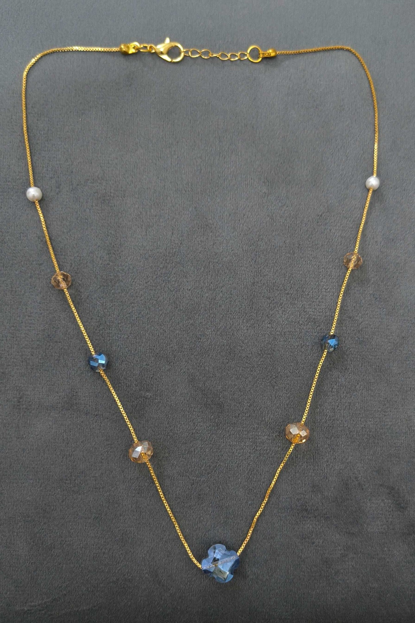 Gold Plated Multicolor Floral & Round Crystal Beads Necklace