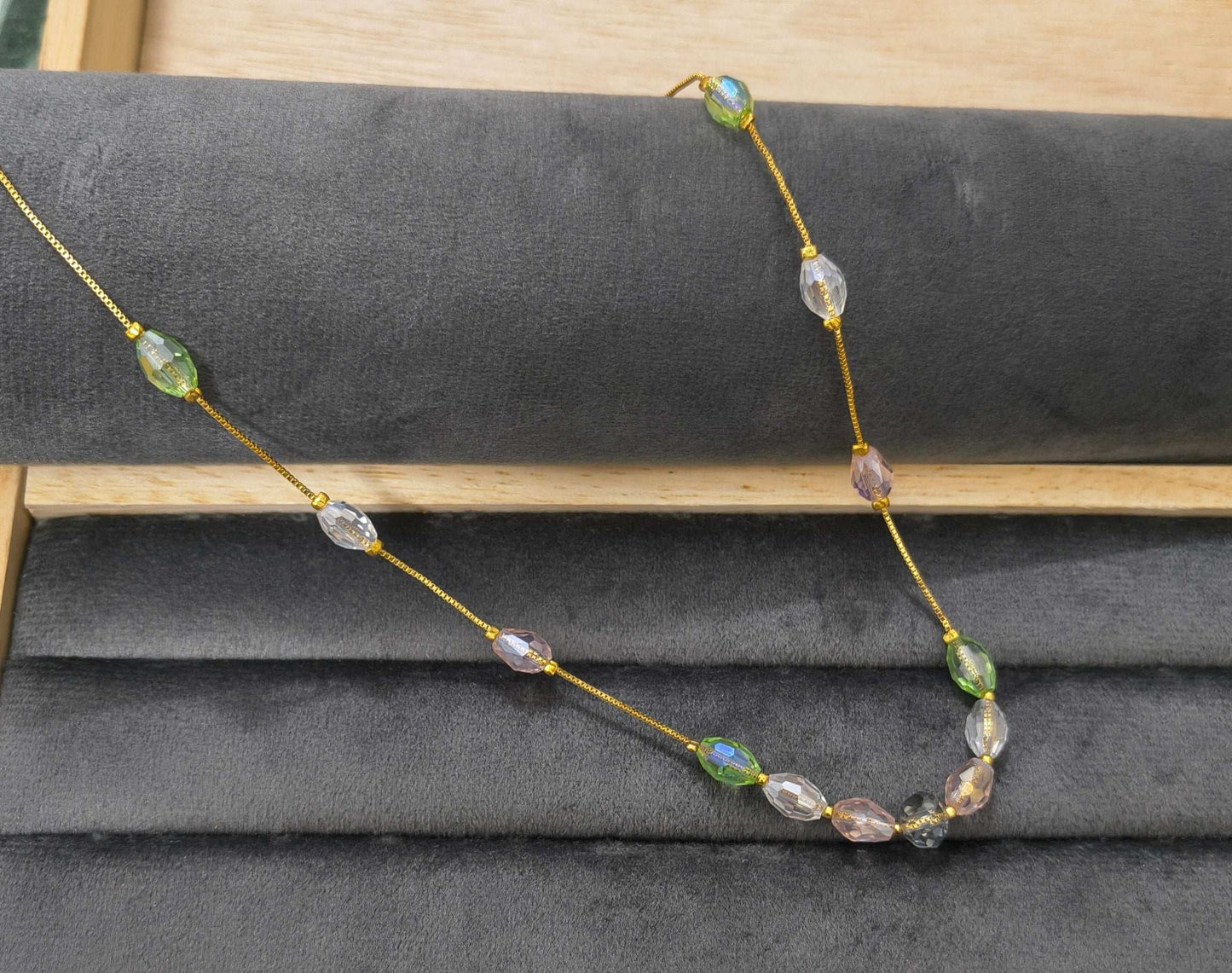 Gold Plated Multicolor Oval Crystal Beads Necklace