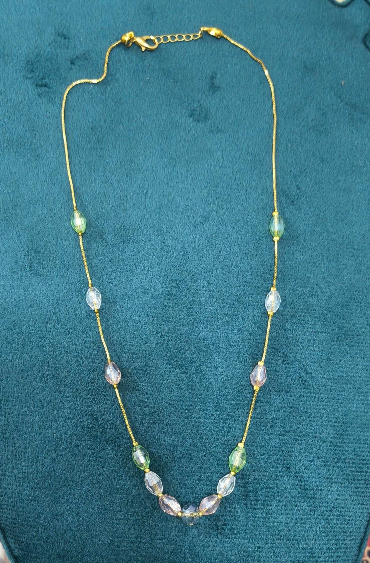 Gold Plated Multicolor Oval Crystal Beads Necklace