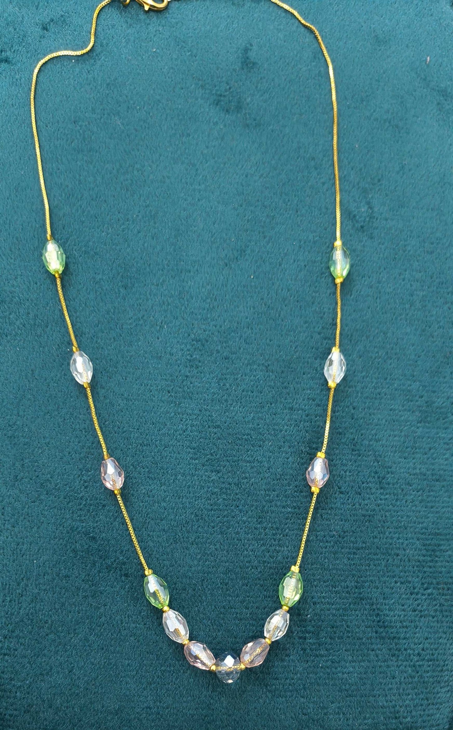 Gold Plated Multicolor Oval Crystal Beads Necklace