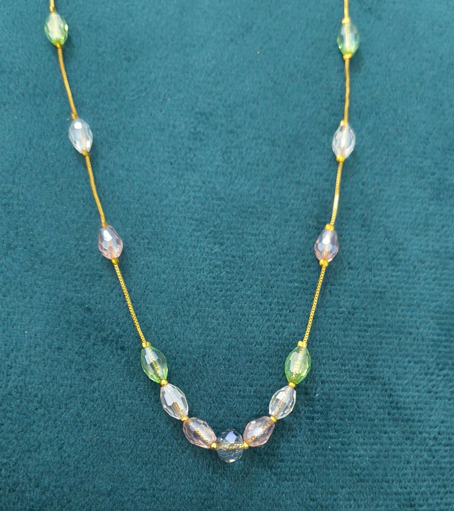 Gold Plated Multicolor Oval Crystal Beads Necklace