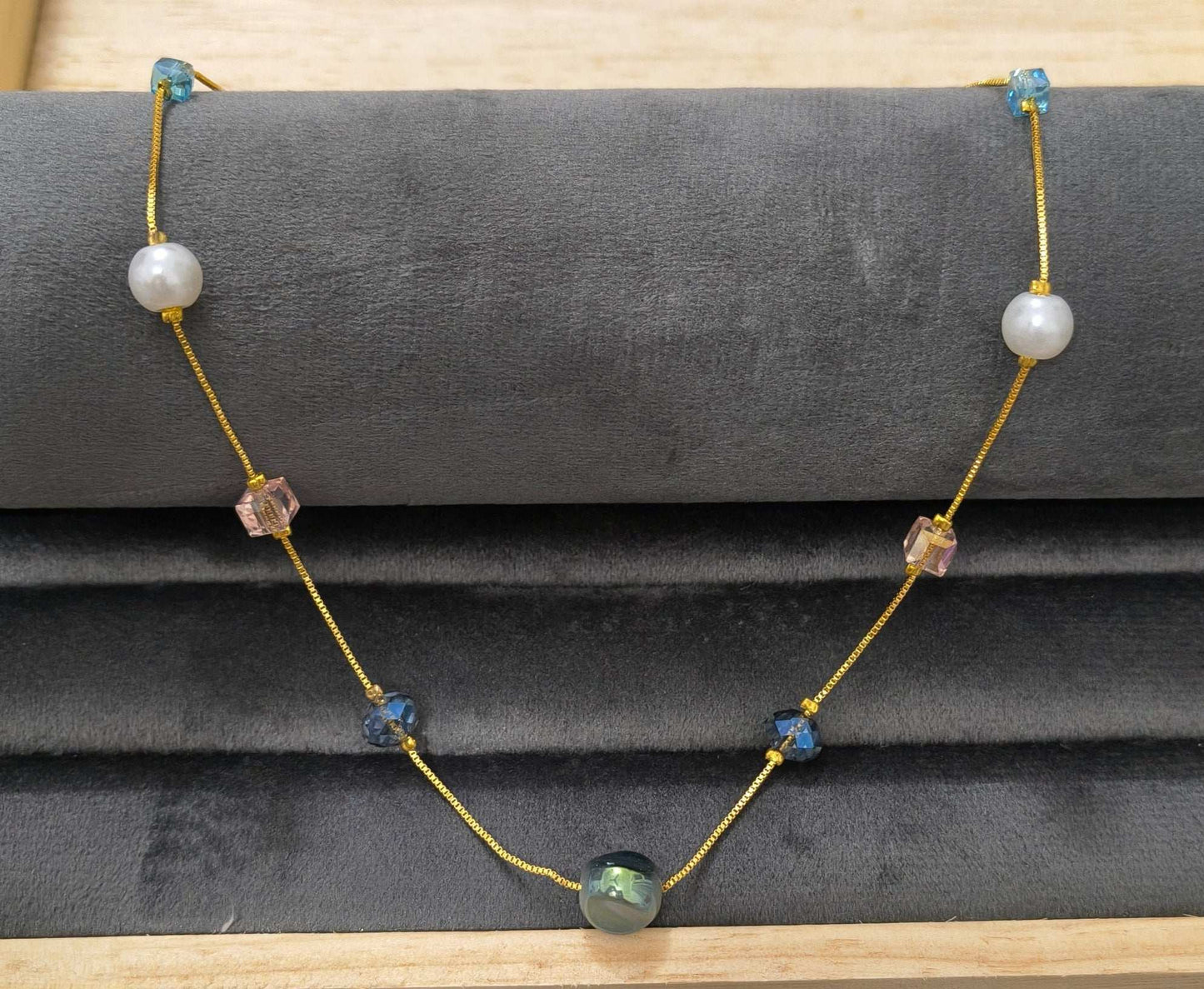 Gold Plated Multicolor Pearl & Crystal Beads Necklace