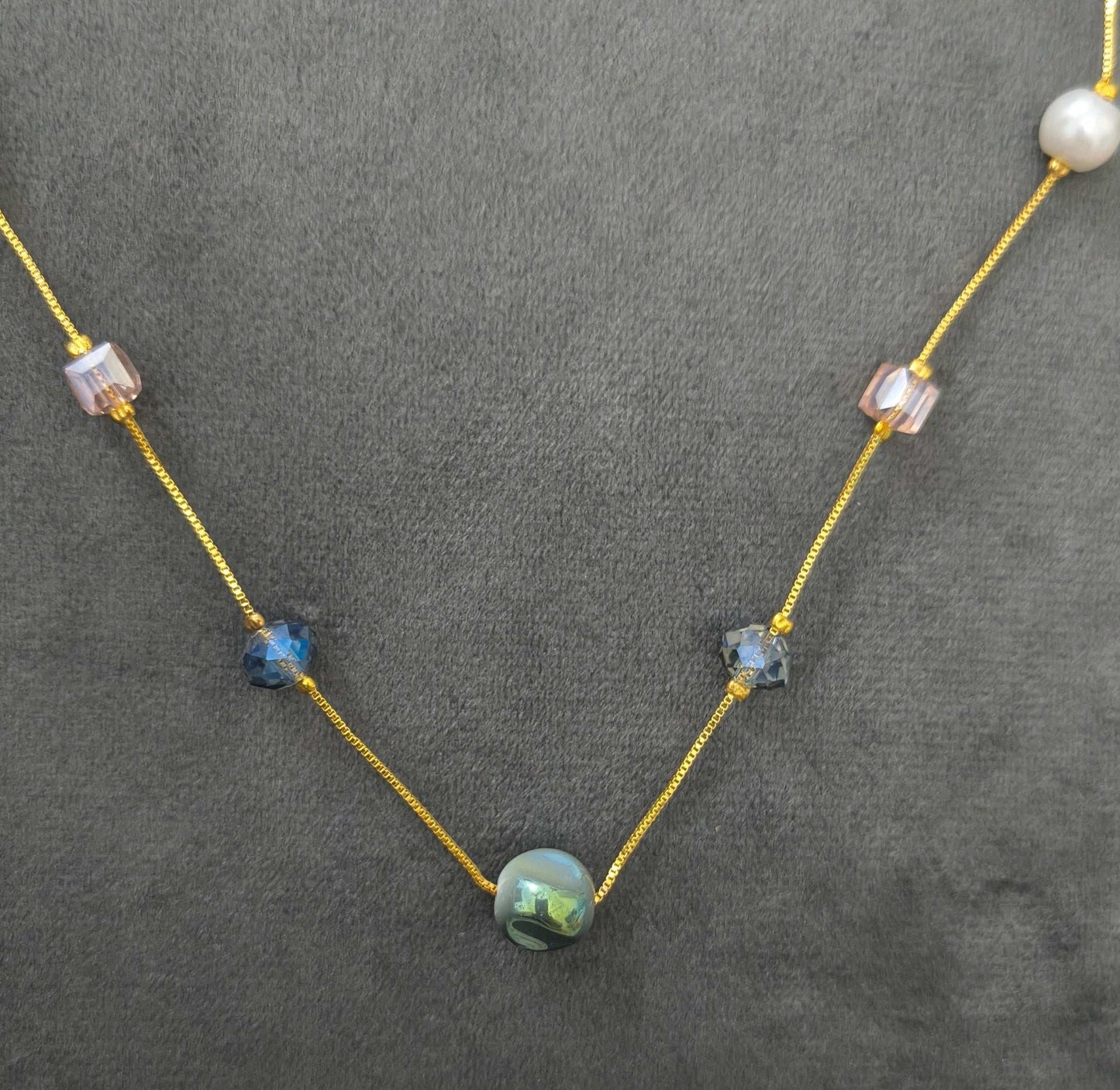 Gold Plated Multicolor Pearl & Crystal Beads Necklace