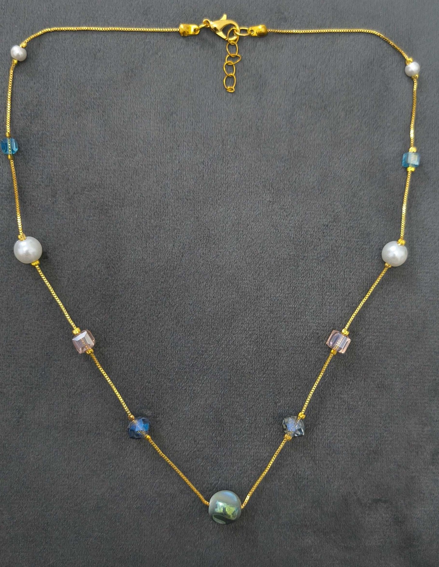 Gold Plated Multicolor Pearl & Crystal Beads Necklace