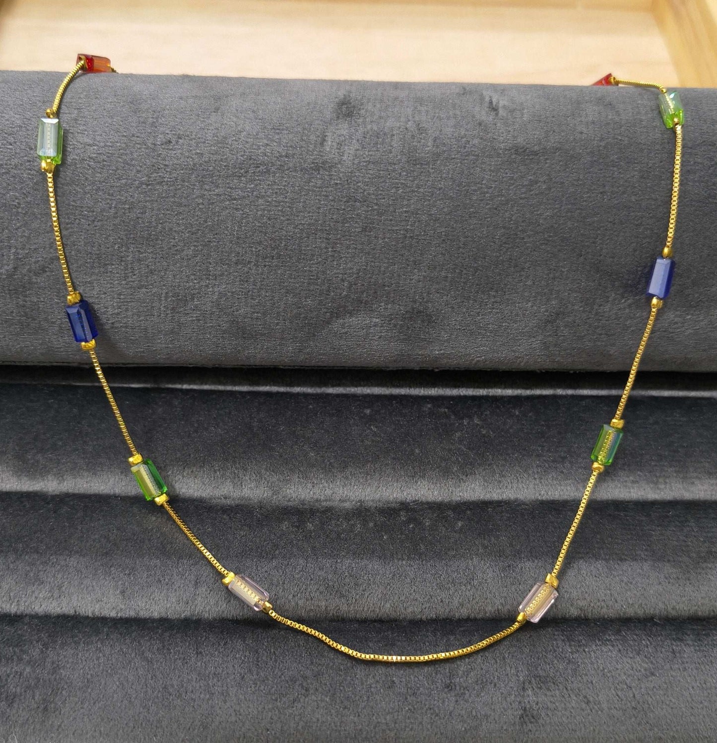 Gold Plated Multicolor Rectangle Crystal Beads Necklace