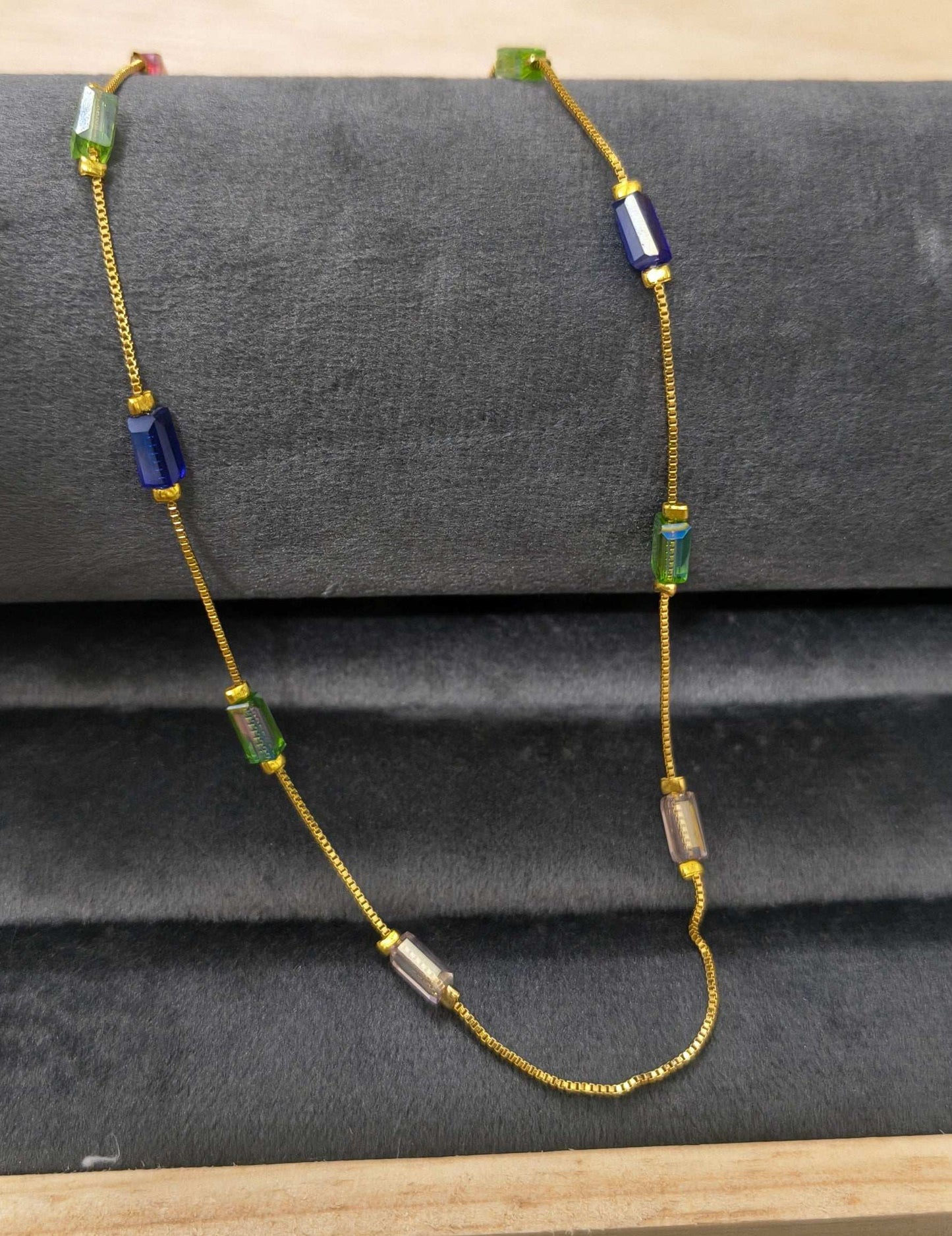 Gold Plated Multicolor Rectangle Crystal Beads Necklace