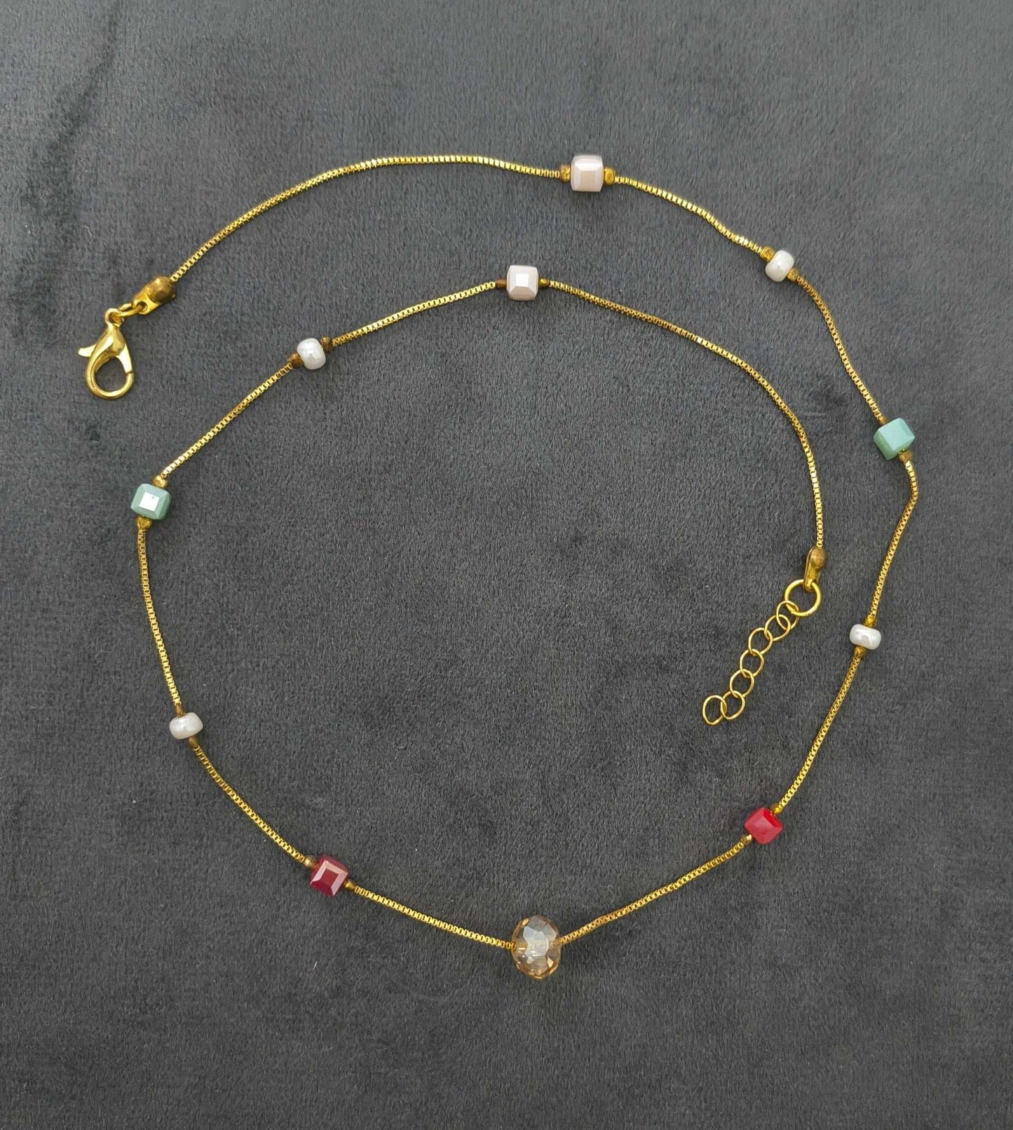 Gold Plated Multicolor Round Square Beads Necklace