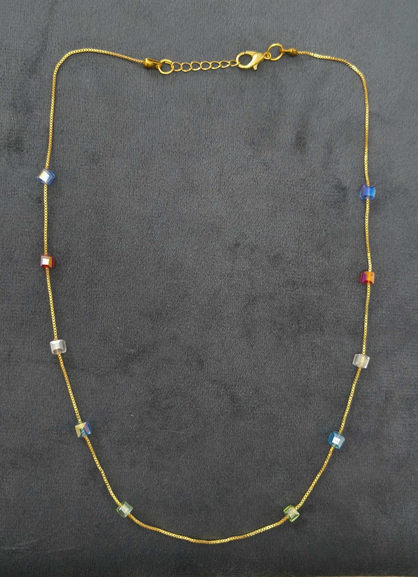 Gold Plated Multicolor Square Crystal Beads Necklace