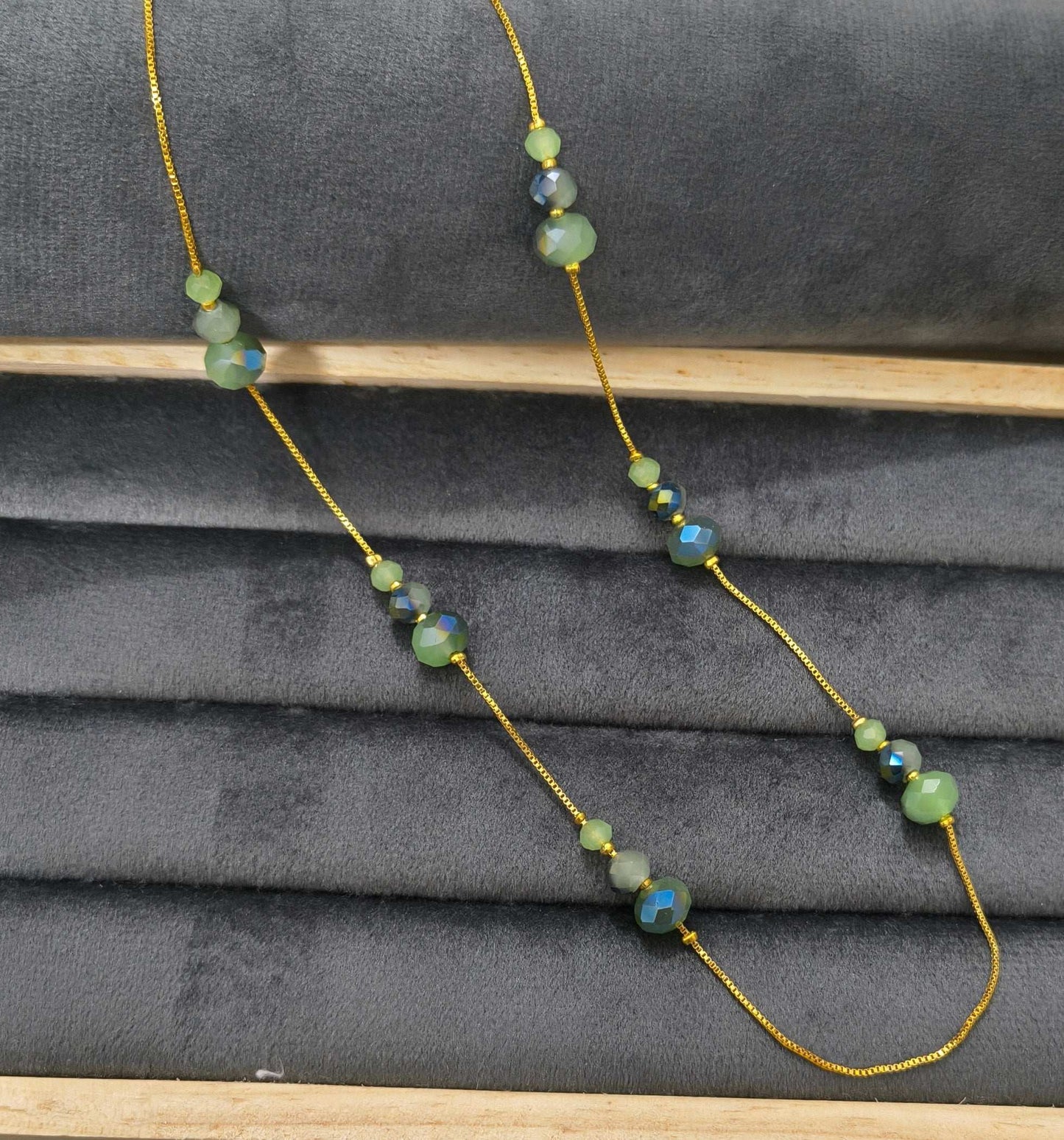 Gold Plated Peacock Green Crystal Beads Necklace