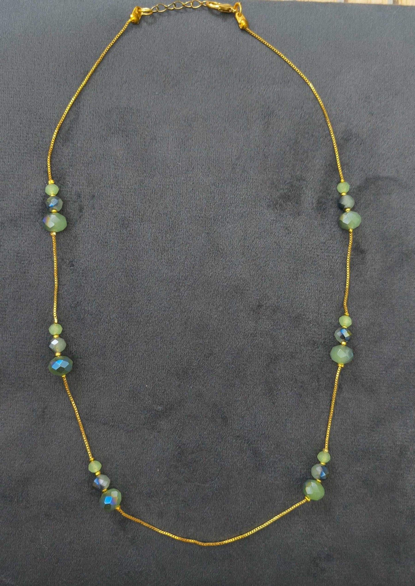Gold Plated Peacock Green Crystal Beads Necklace