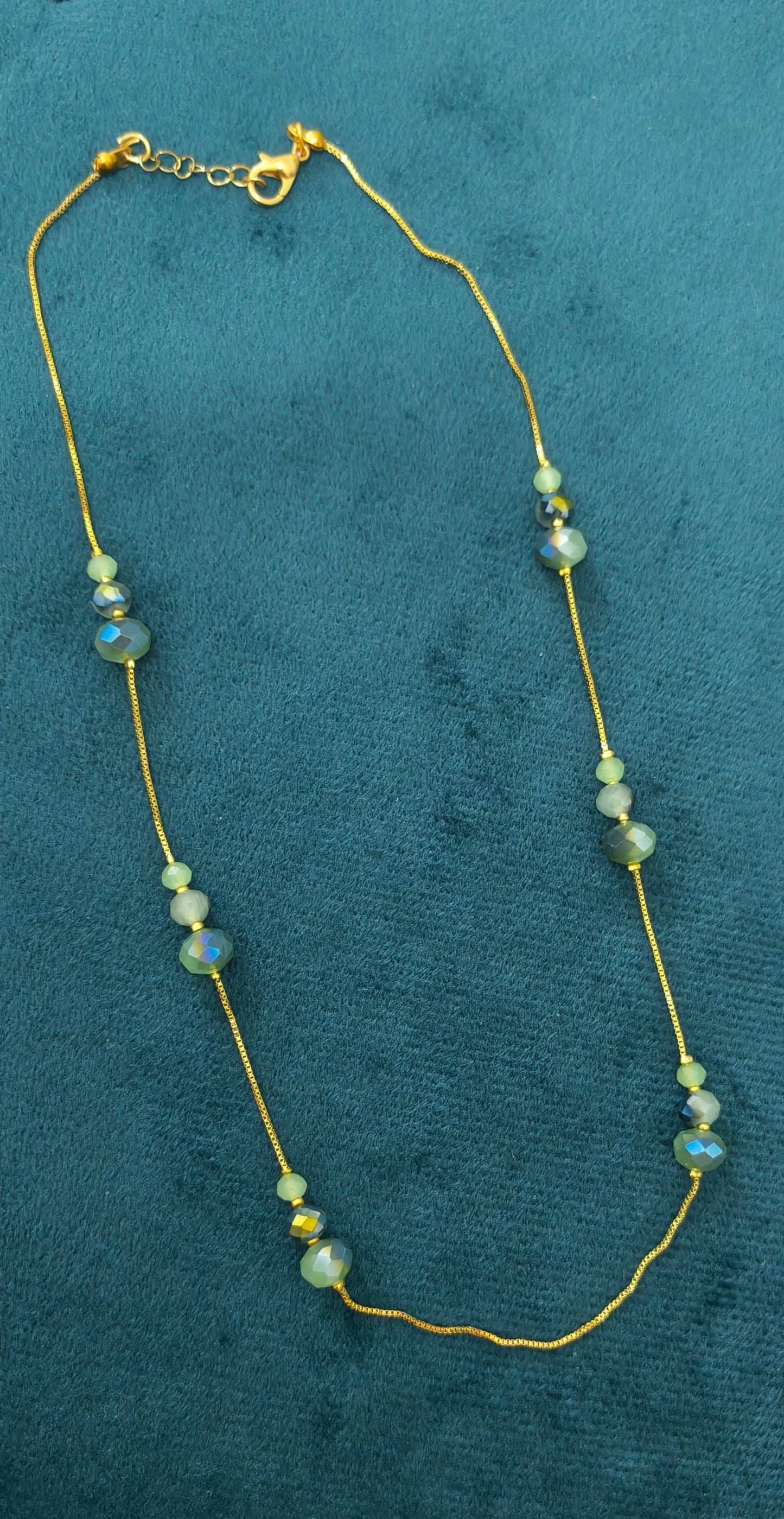 Gold Plated Peacock Green Crystal Beads Necklace