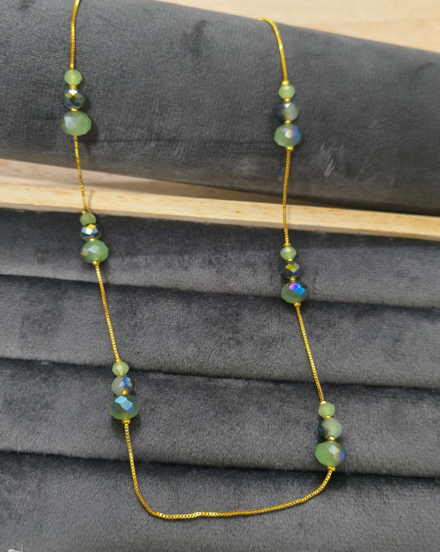 Gold Plated Peacock Green Crystal Beads Necklace