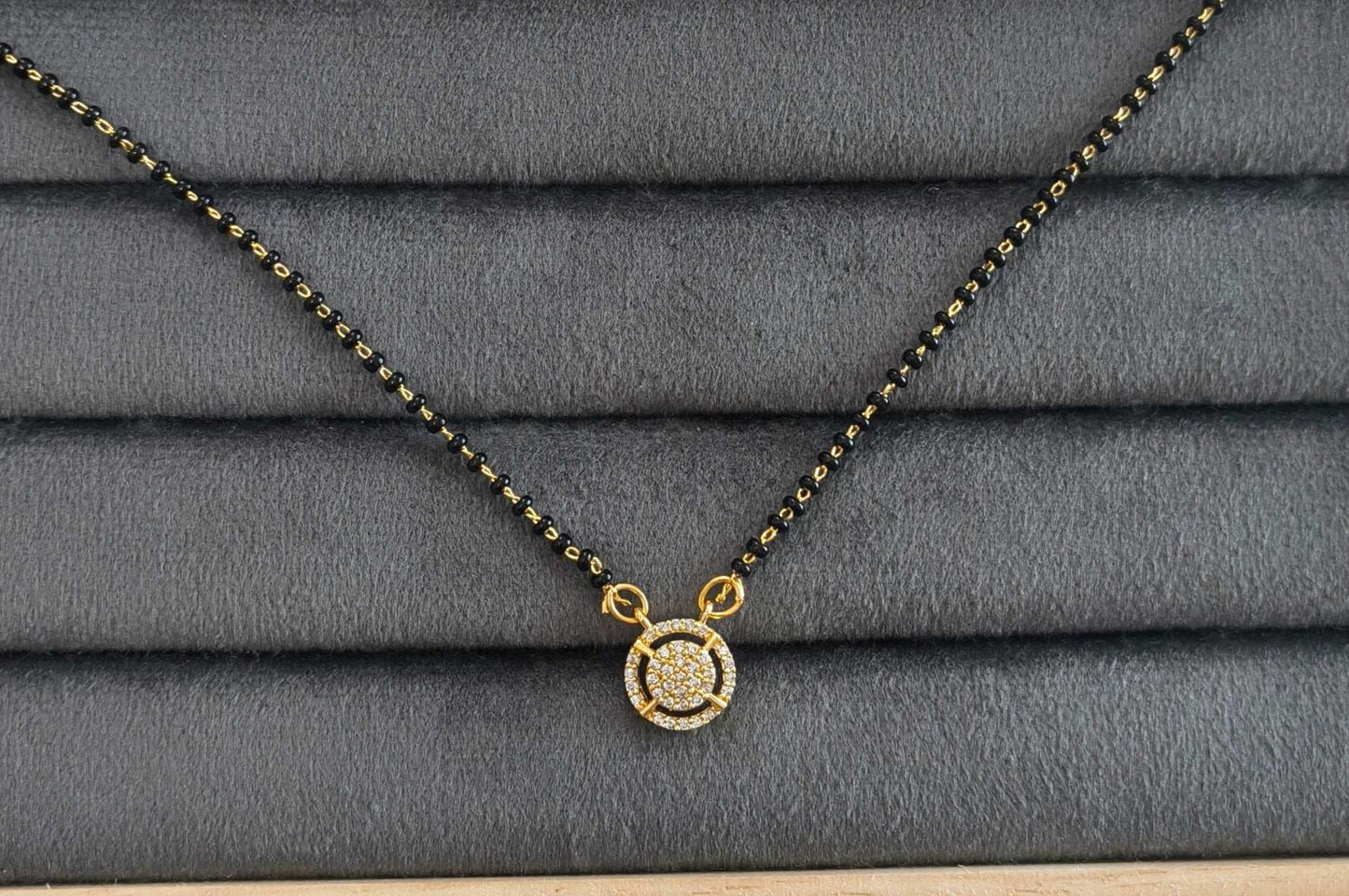 Gold Plated Stone Studded Round Pendant Mangalsutra Chain