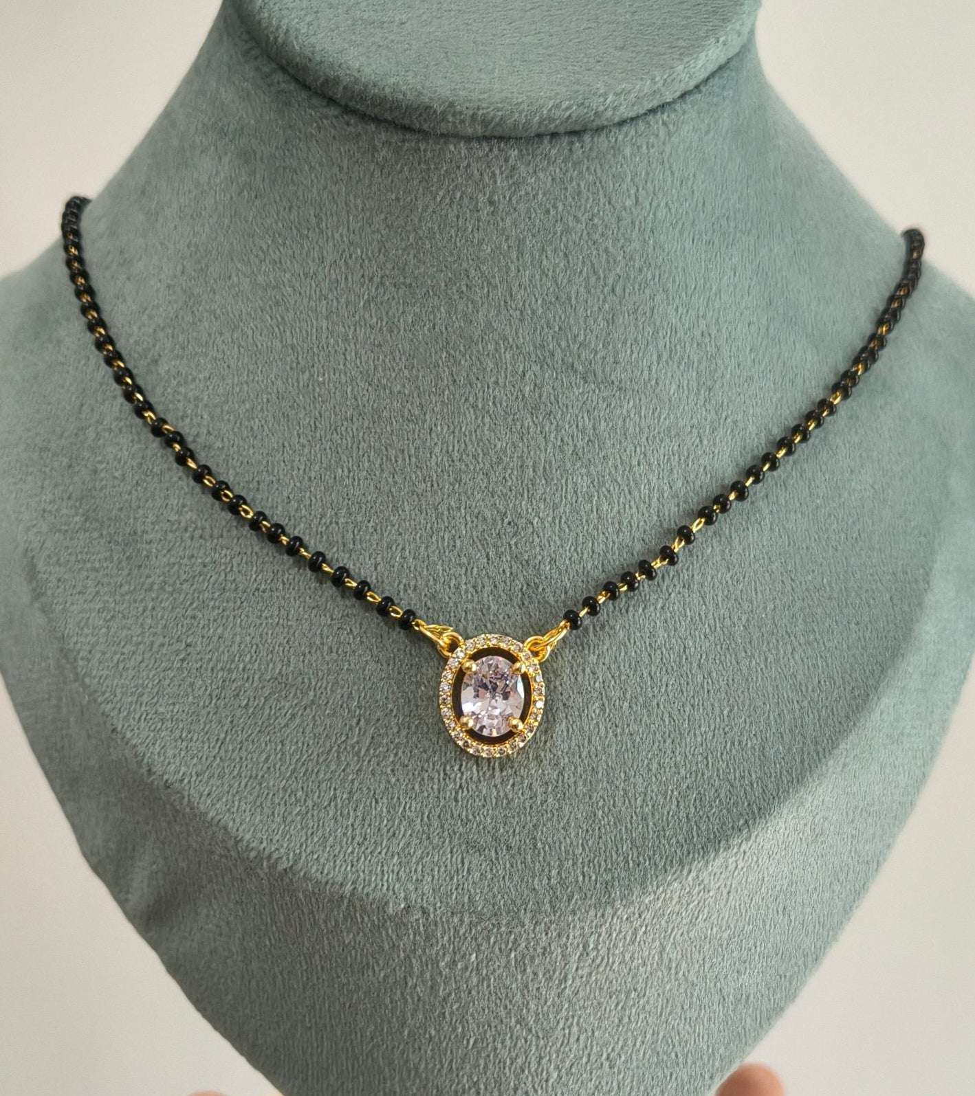 Gold Plated Trendy Solitaire Stone Pendant Mangalsutra Chain