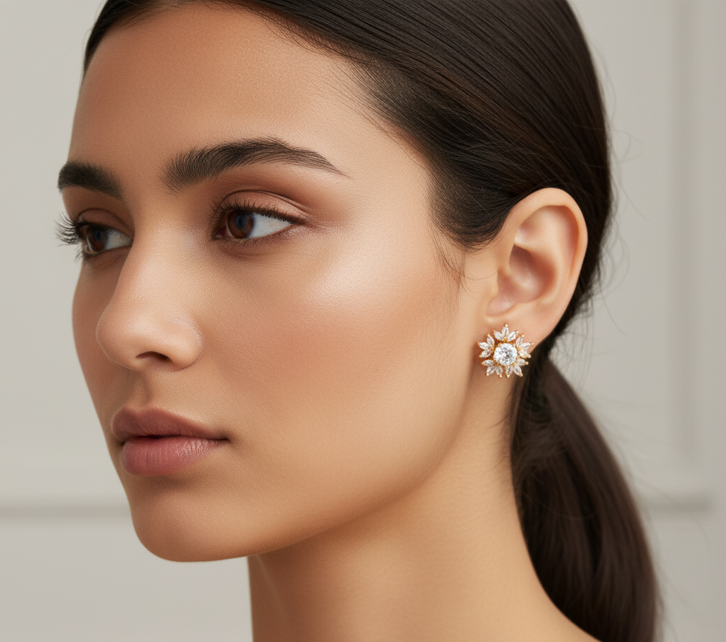 Gold Plated AD Stone Studded Bold Statement Earring
