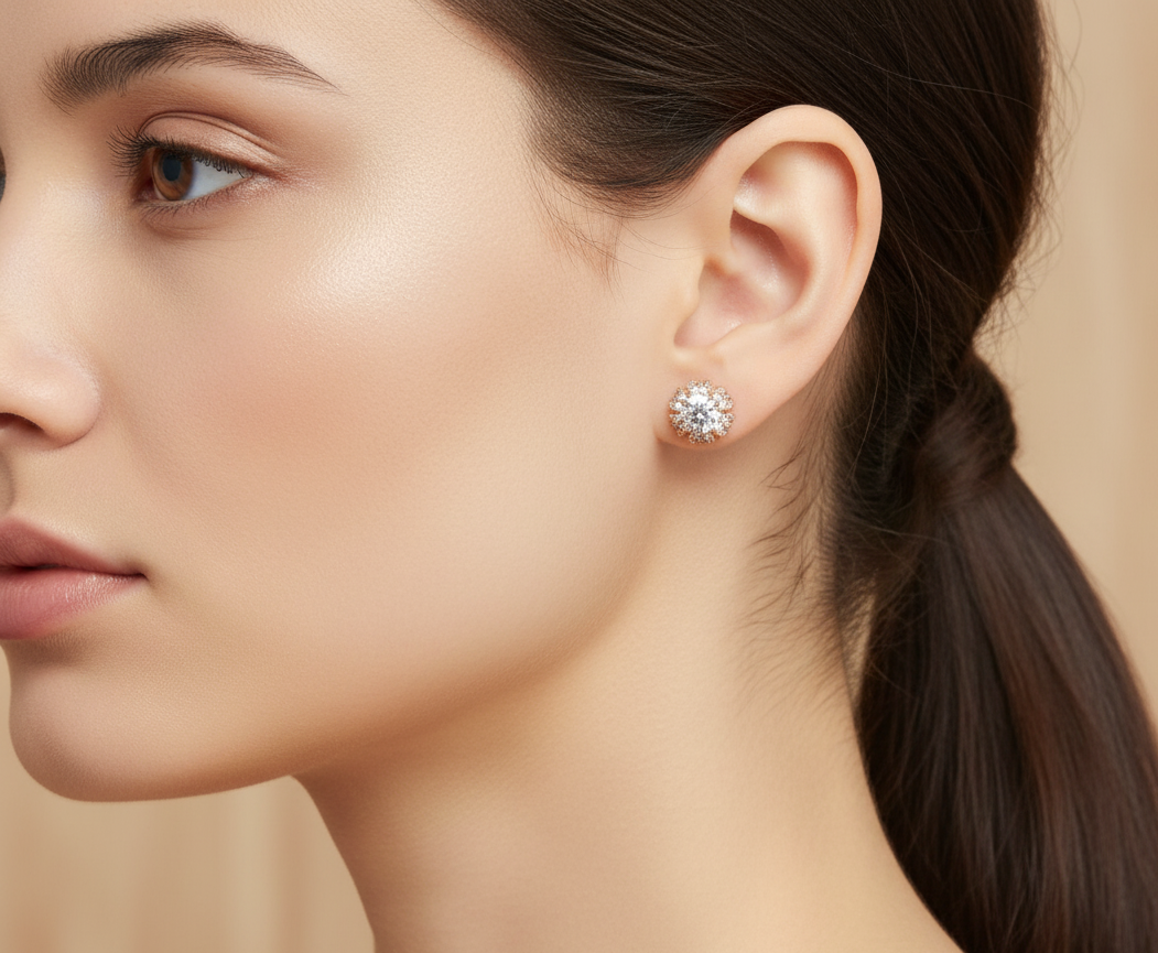 Gold Plated AD Stone Studded Flower Stud Earring
