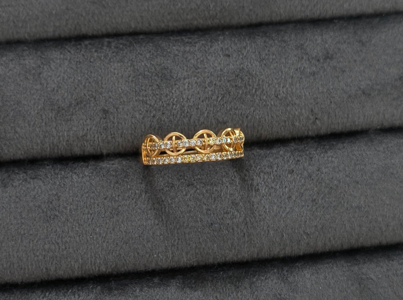 Gold Plated Adjustable Crown Style AD Stone Studded Ring