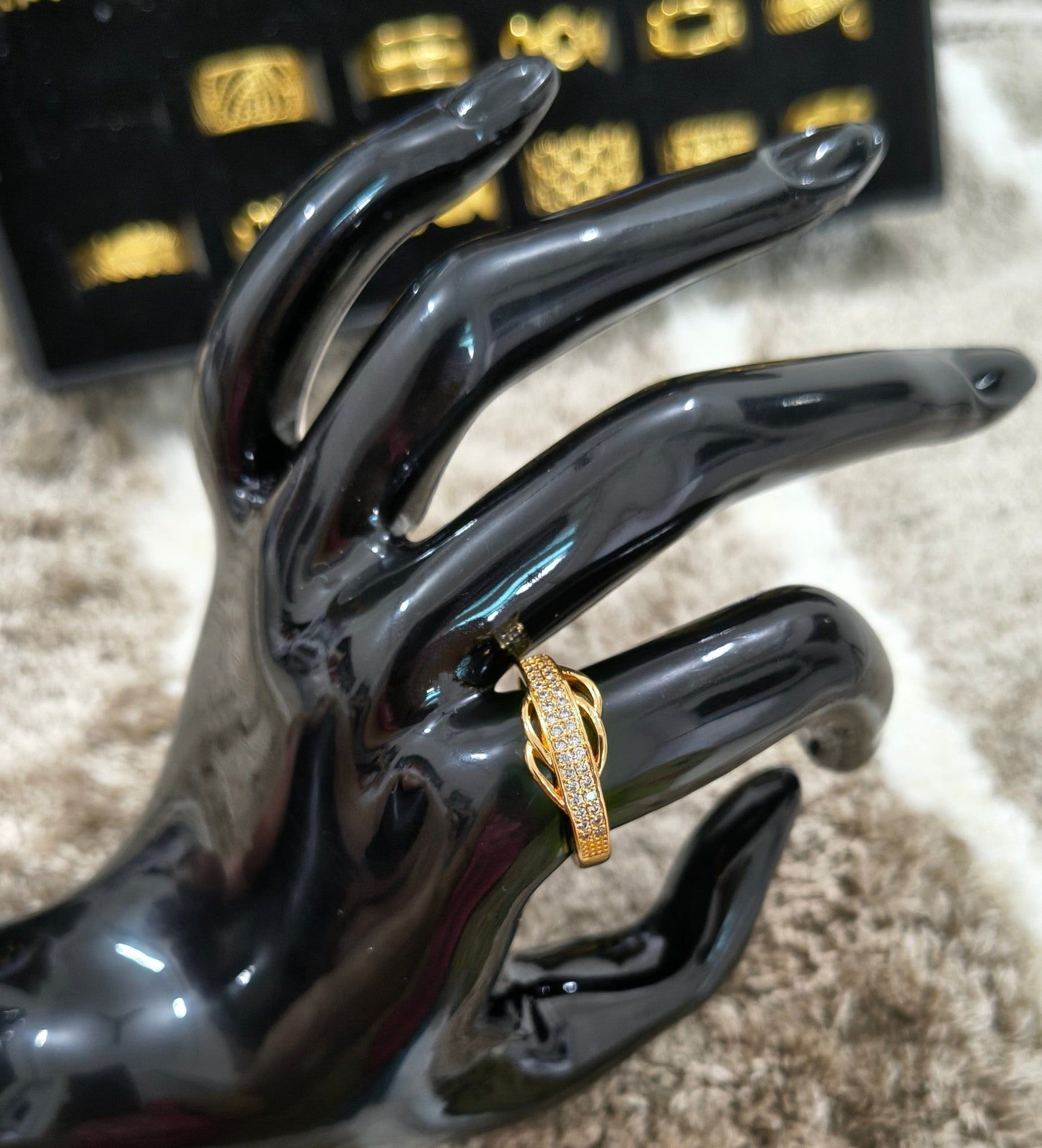 Gold Plated Adjustable Crown Style AD Stone Studded Ring