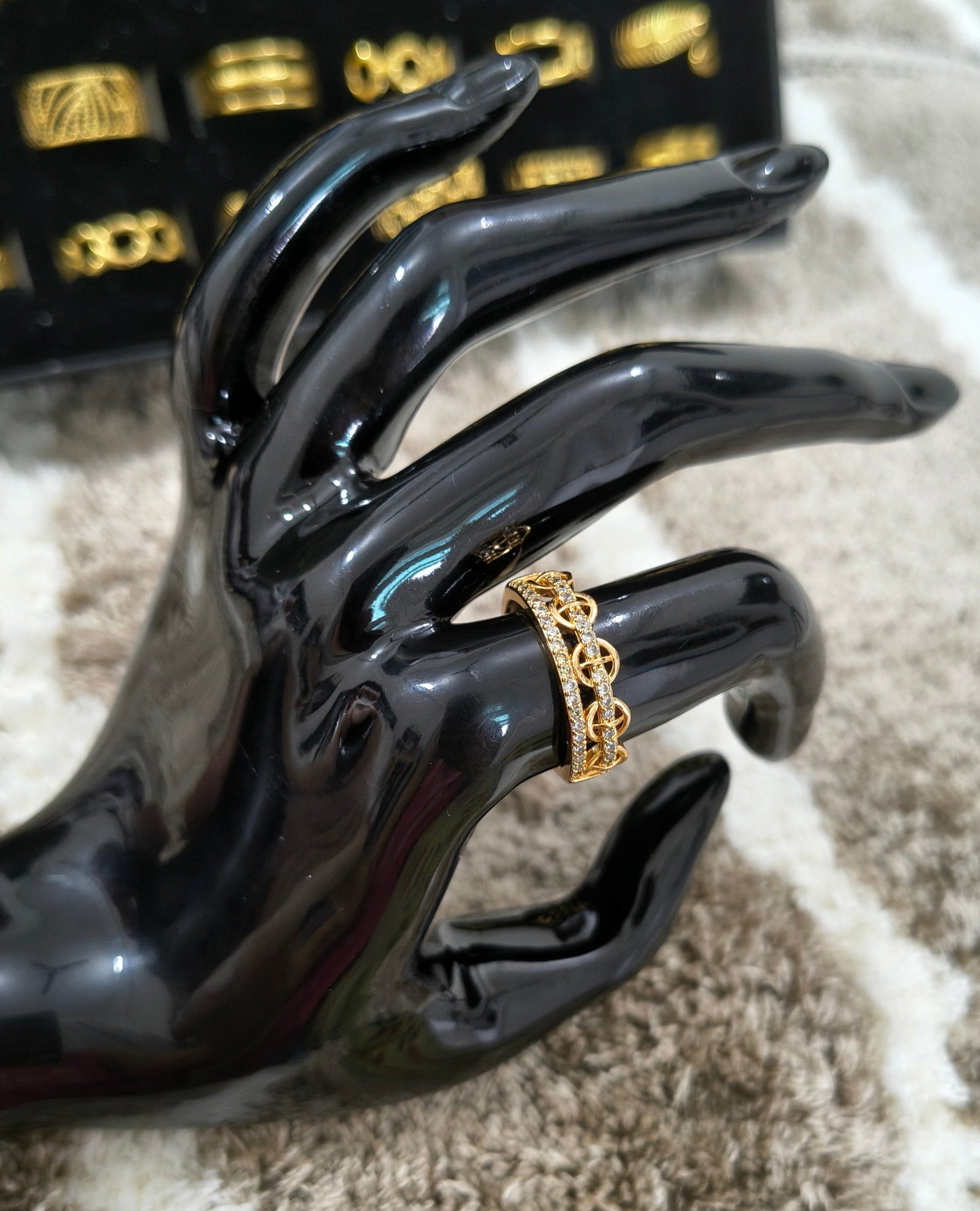 Gold Plated Adjustable Crown Style AD Stone Studded Ring