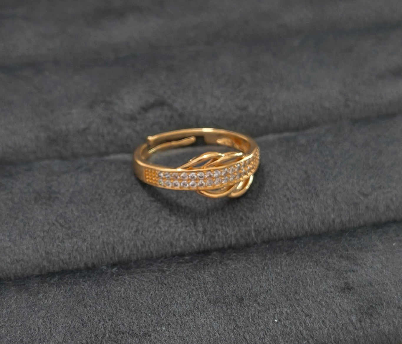 Gold Plated Adjustable Overlap Style AD Stone Studded Ring