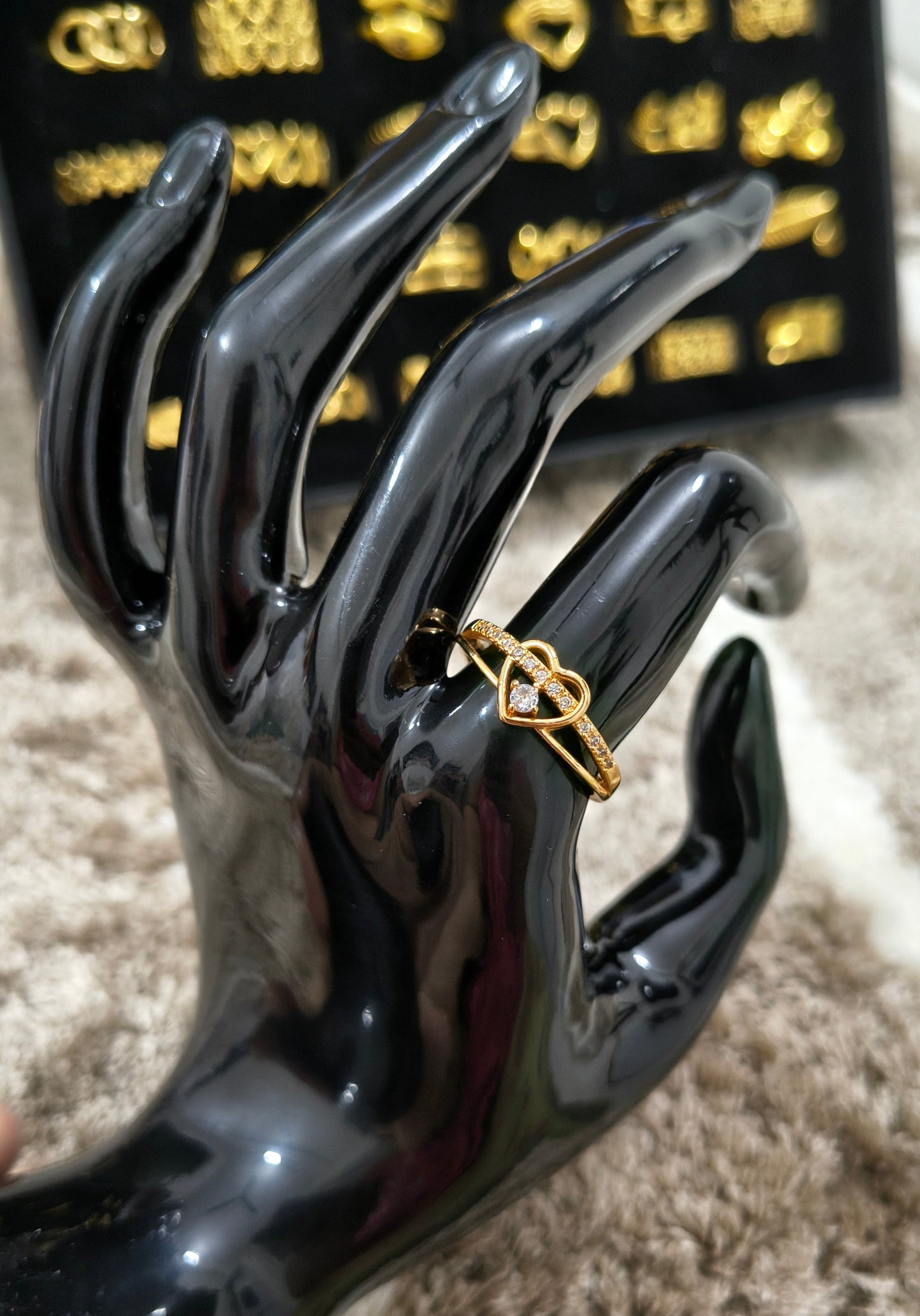 Gold Plated Adjustable Tiny Heart AD Stone Studded Ring