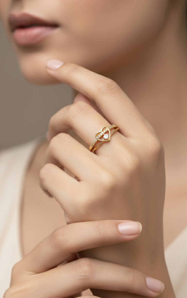 Gold Plated Adjustable Tiny Heart AD Stone Studded Ring