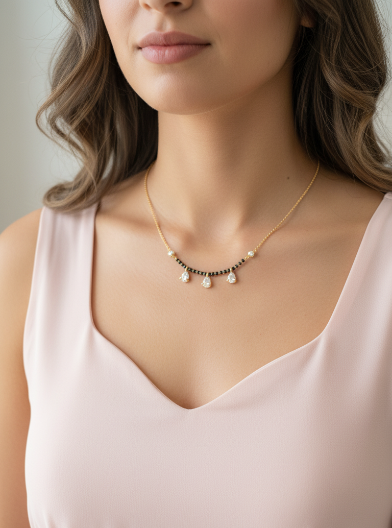 Gold Plated Diamond Drop Chain Style Mangalsutra