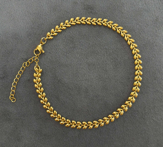 Golden Leaf Chain Anklet For Women 18K Gold Plated