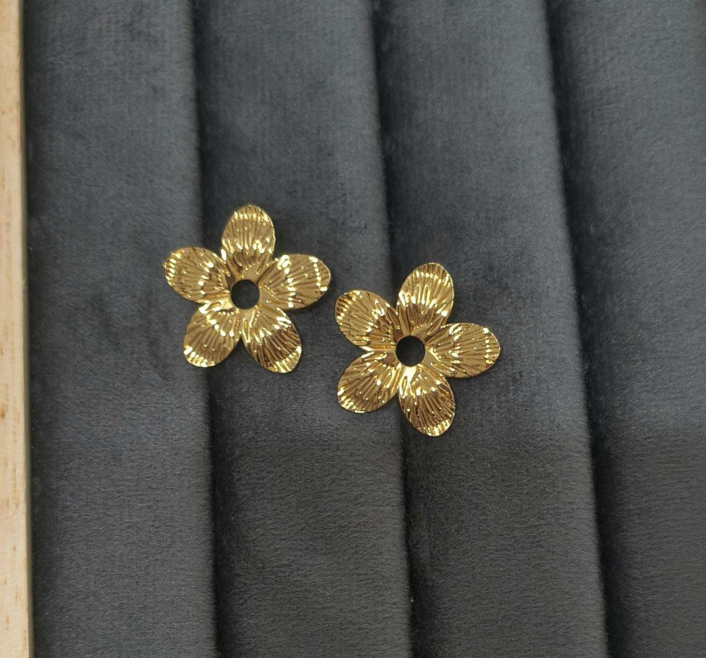 Golden Textured Flower Earrings Studs 18K Gold Plated