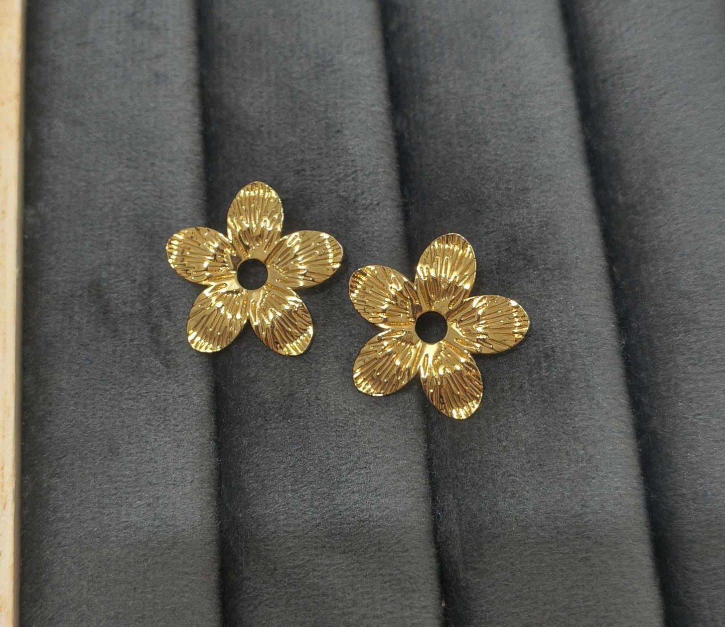 Golden Textured Flower Earrings Studs 18K Gold Plated