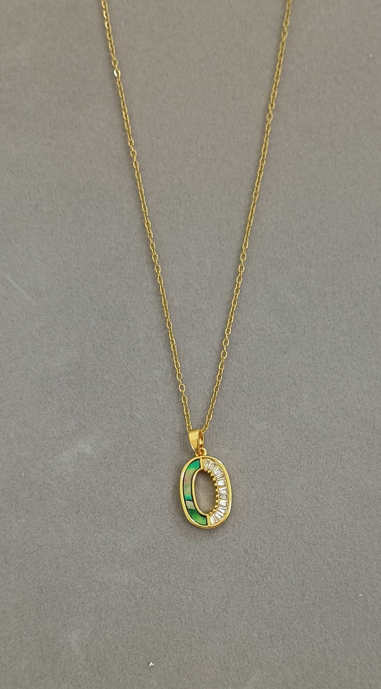 Green Acrylic and Stone Studded Necklace 18K Gold Plated