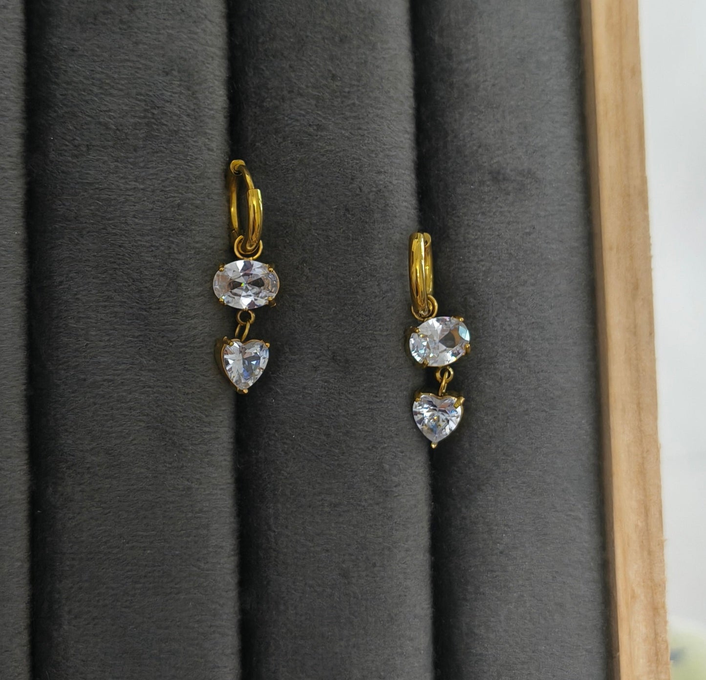 Heart Drop Stone Studded Dangler Earrings 18K Gold Plated