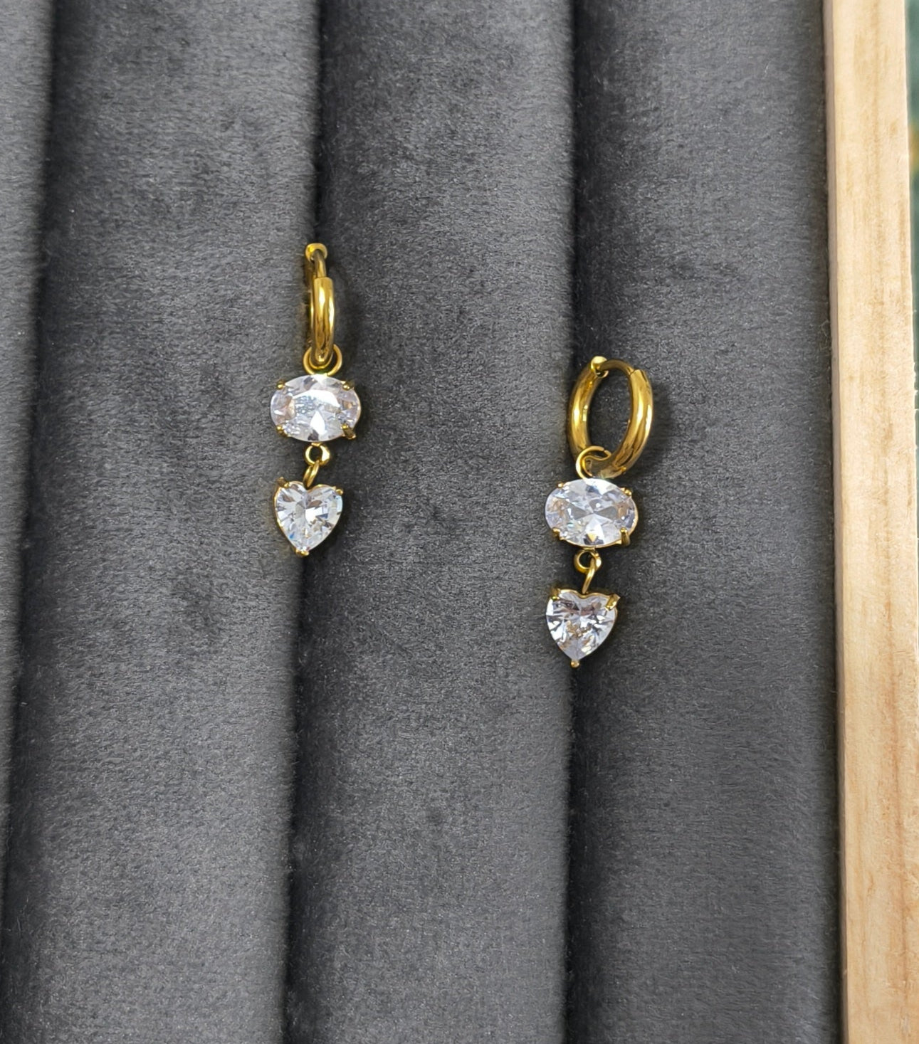 Heart Drop Stone Studded Dangler Earrings 18K Gold Plated