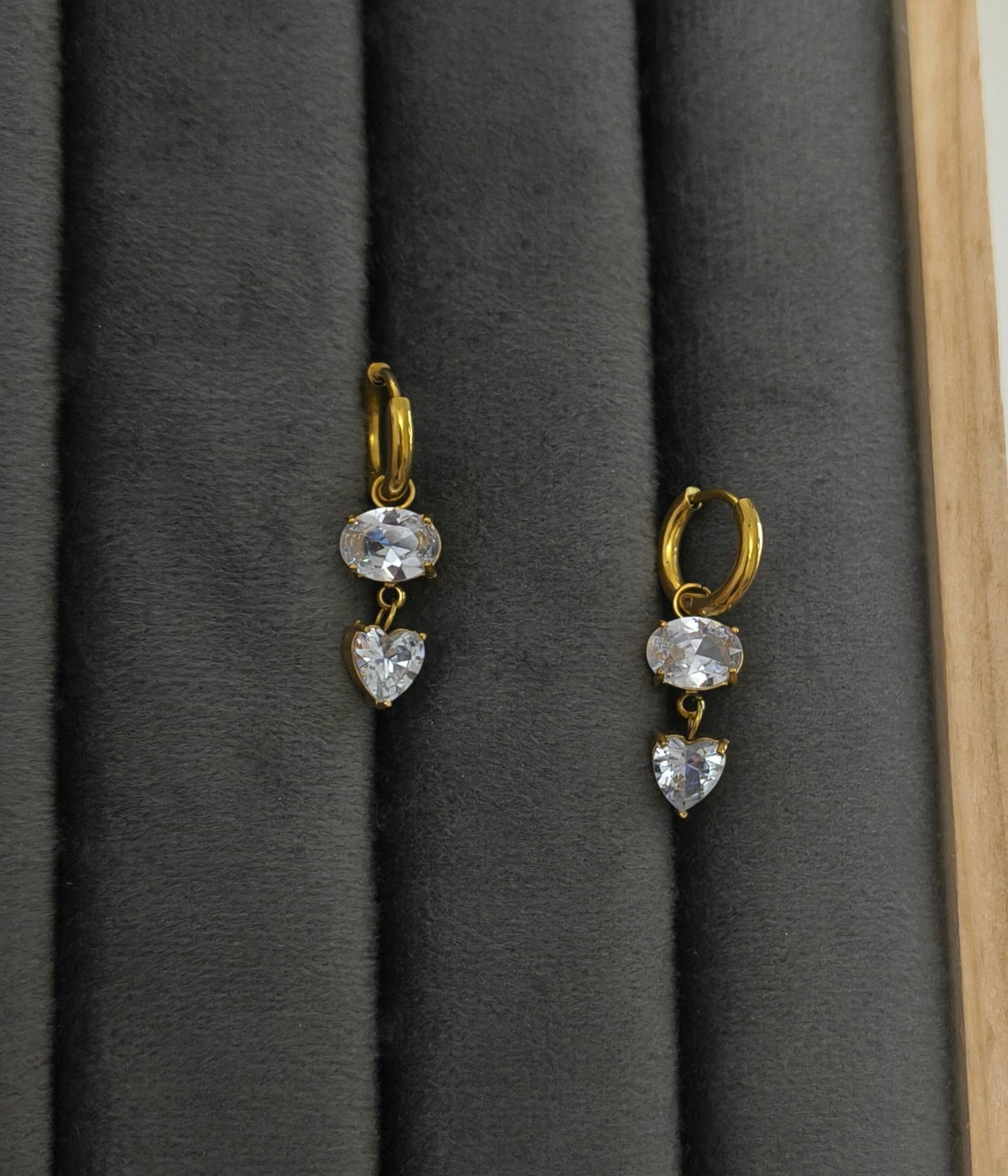 Heart Drop Stone Studded Dangler Earrings 18K Gold Plated
