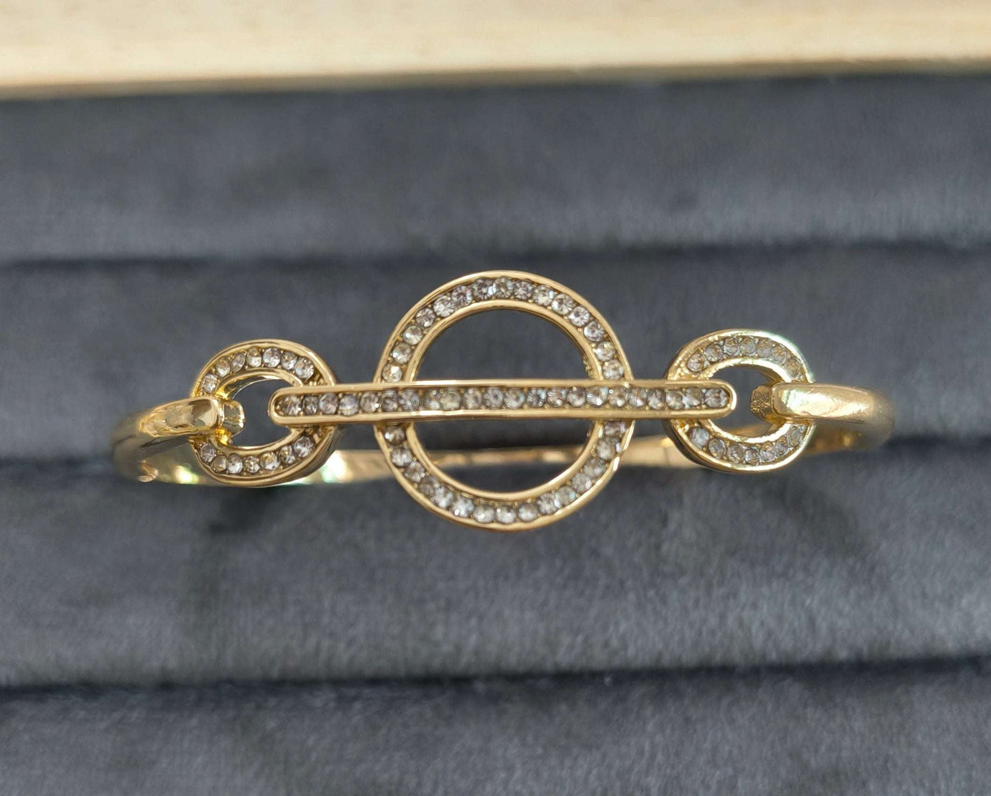 Hollow Circle Stone Studded Bracelet 18K Gold Plated