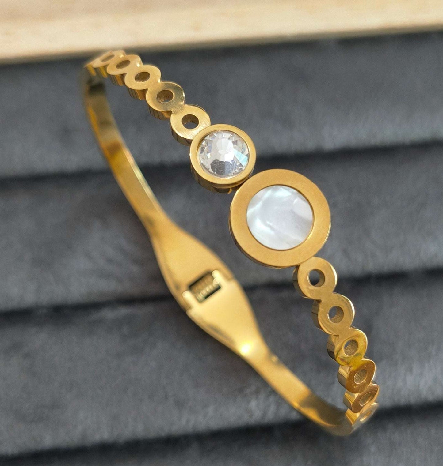 Hollow Circles and Stone Studded 18K Gold Plated Bracelet