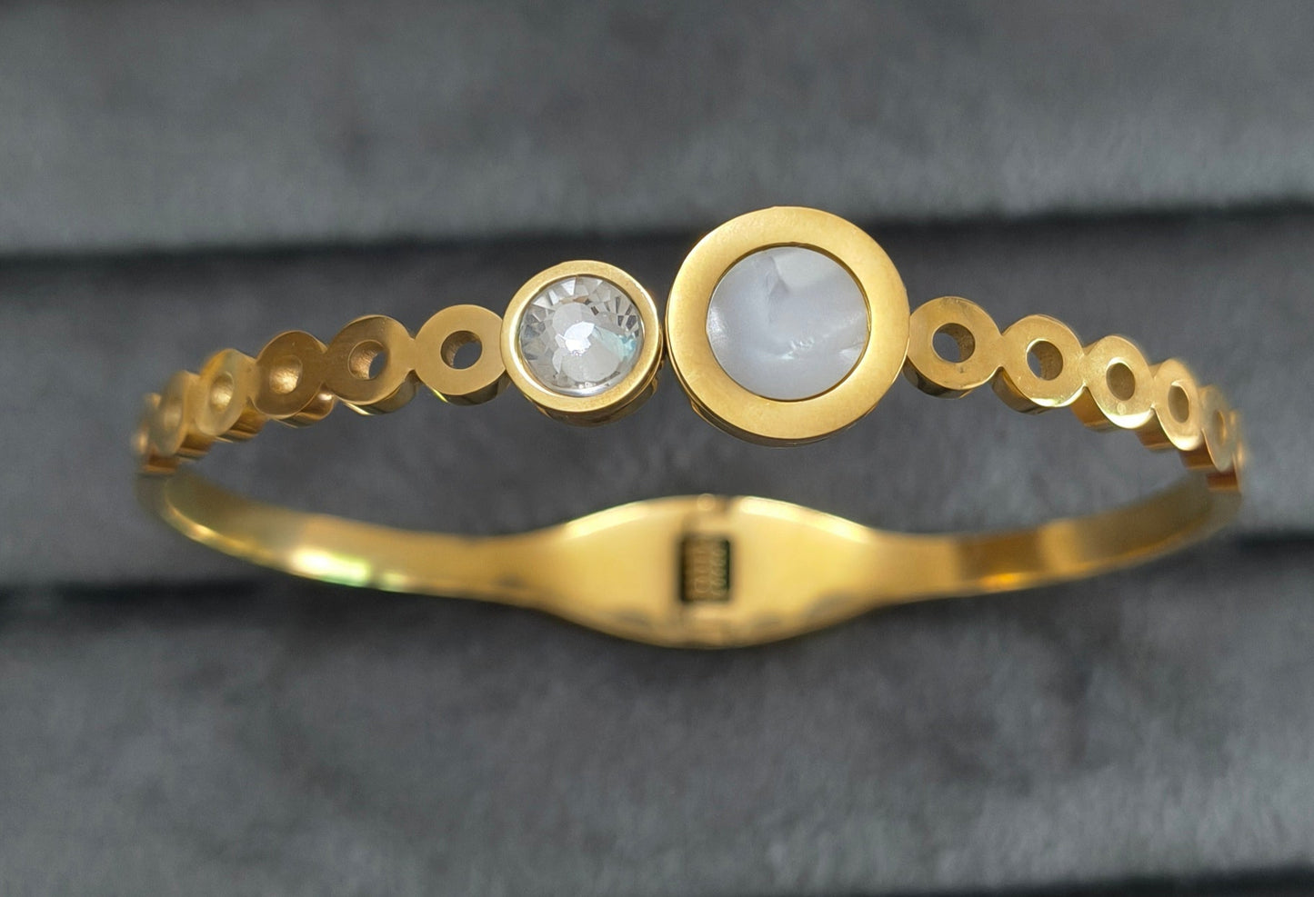 Hollow Circles and Stone Studded 18K Gold Plated Bracelet