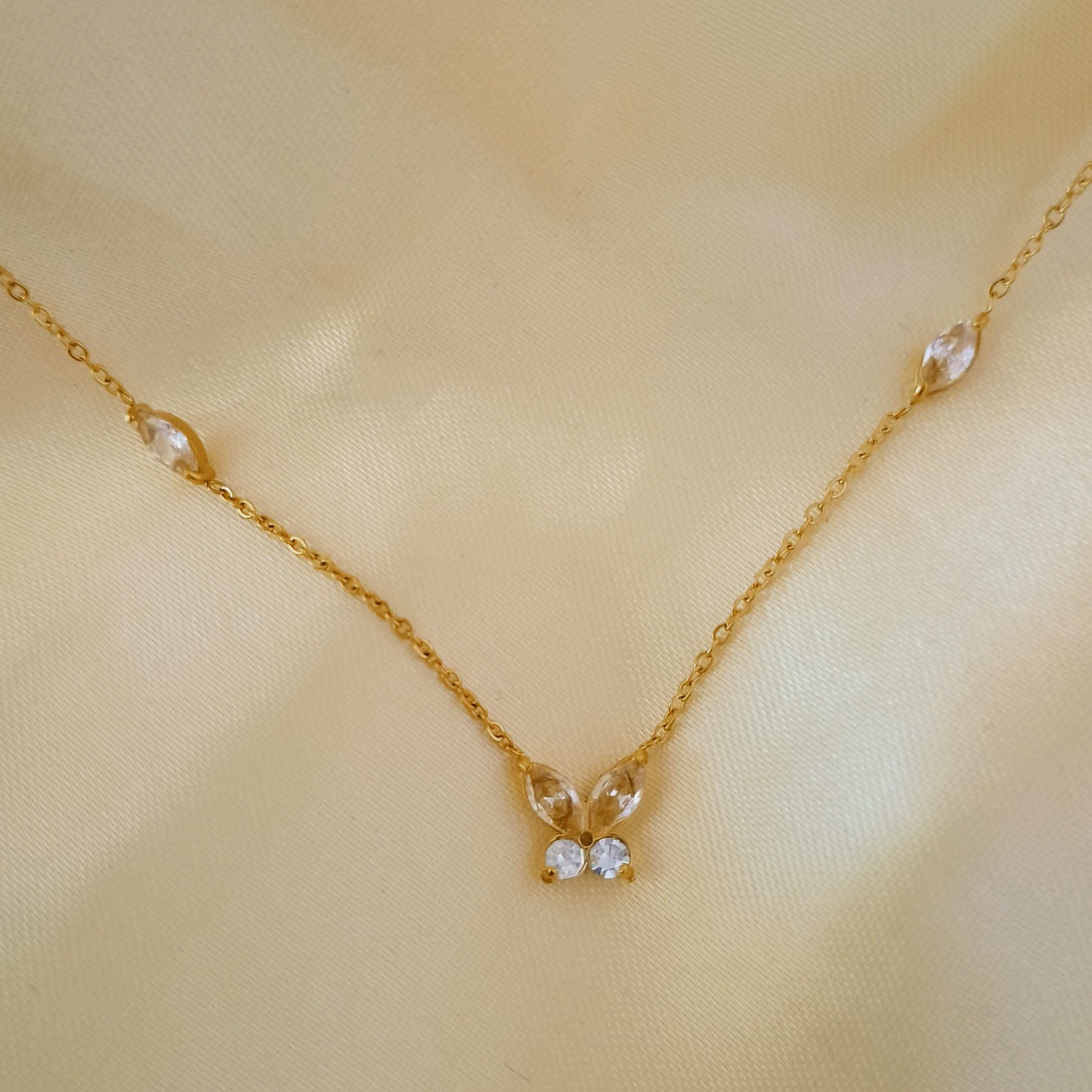 Anti Tarnish Butterfly Diamond Necklace -Buy Online Now