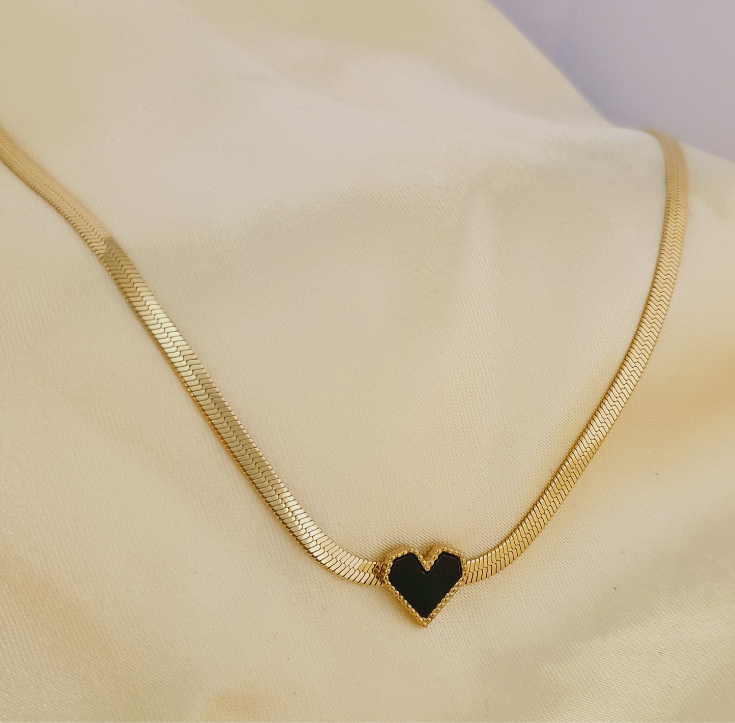Anti Tarnish Black Heart Snake Chain Necklace - Buy Online