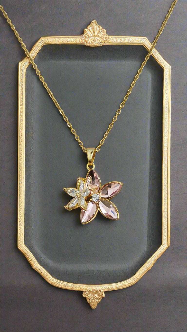 Anti Tarnish Pink Blossom Gold Necklace - Buy Online Now